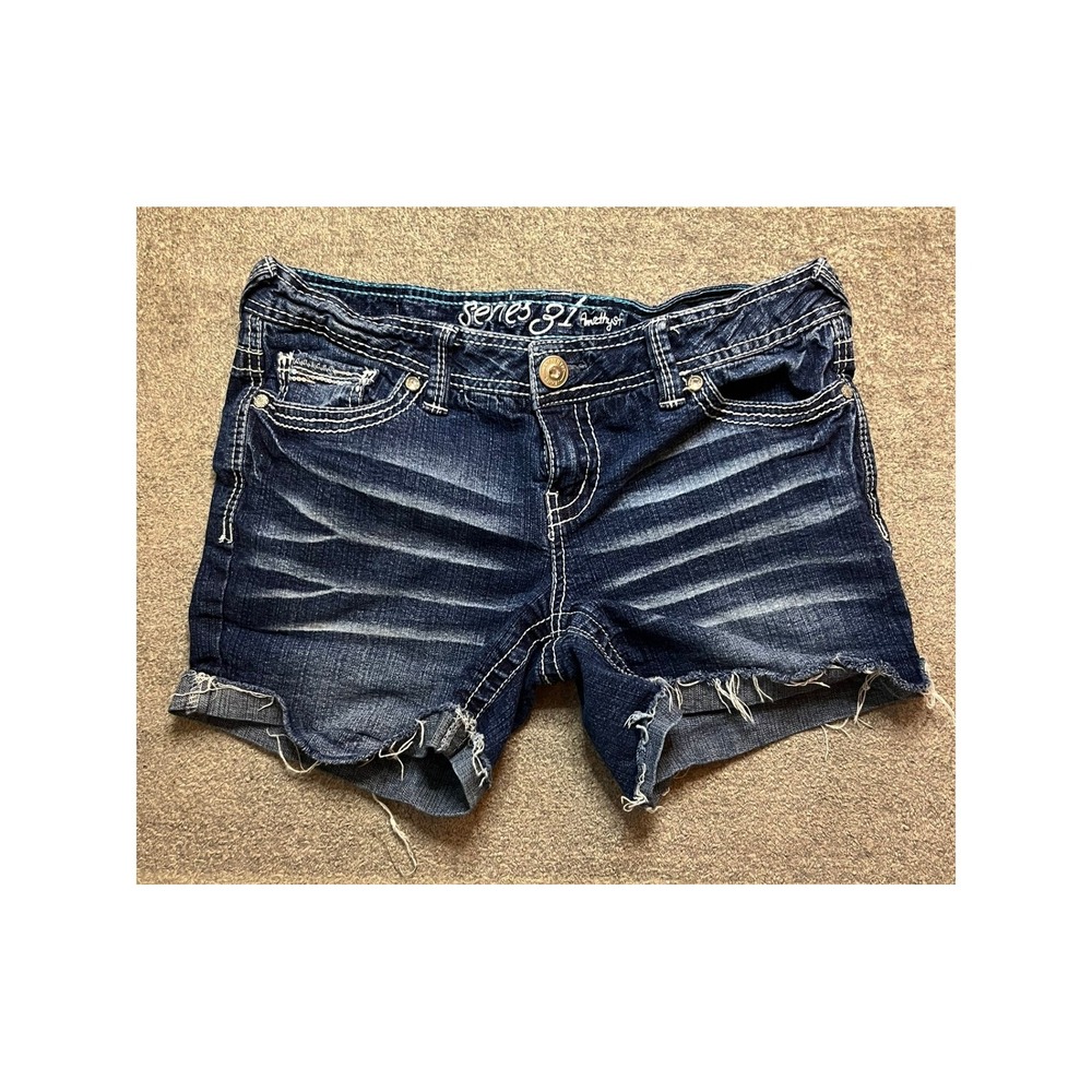 Amethyst Jeans Series 31 Dark Wash Cut Off Denim Shorts Sequin Pockets Size 9